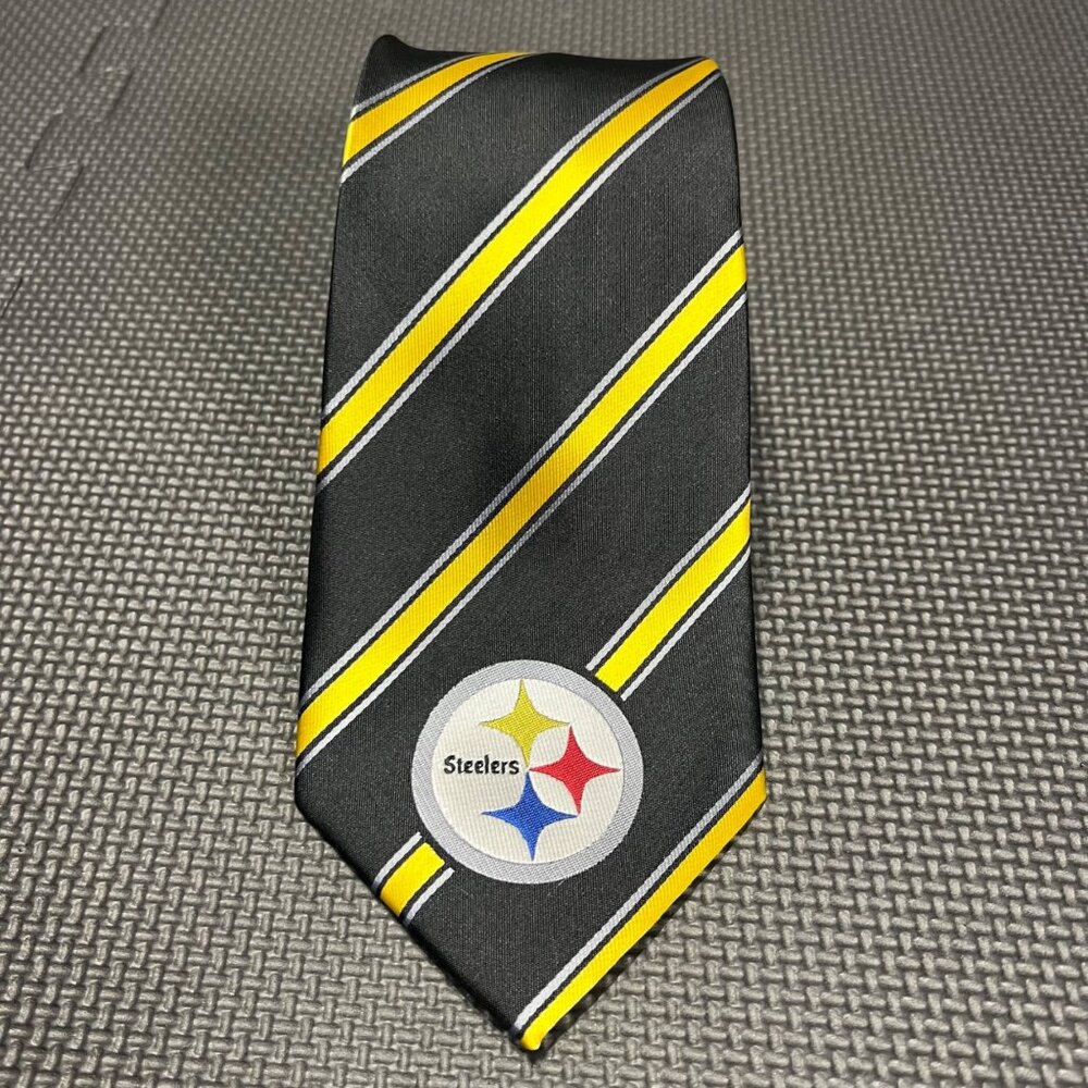 NFL Pittsburgh Steelers Mens Tie Black & Gold Striped Polyester Officially Licen